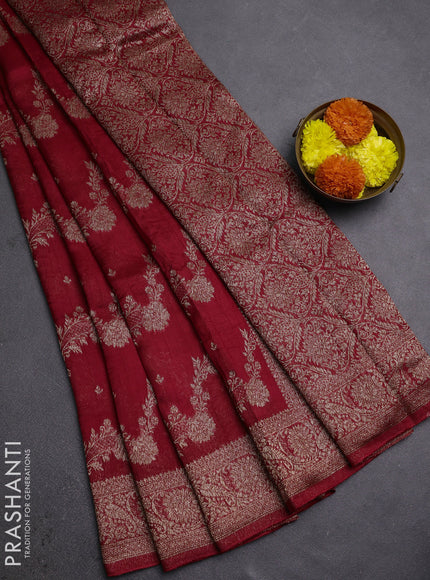Red Banarasi Semi Raw Silk Saree