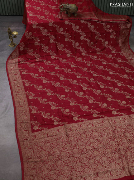 Red Banarasi Semi Raw Silk Saree