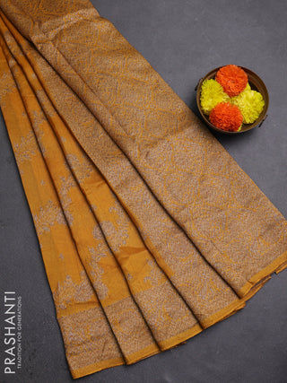 Mustard Yellow Banarasi Semi Raw Silk Saree