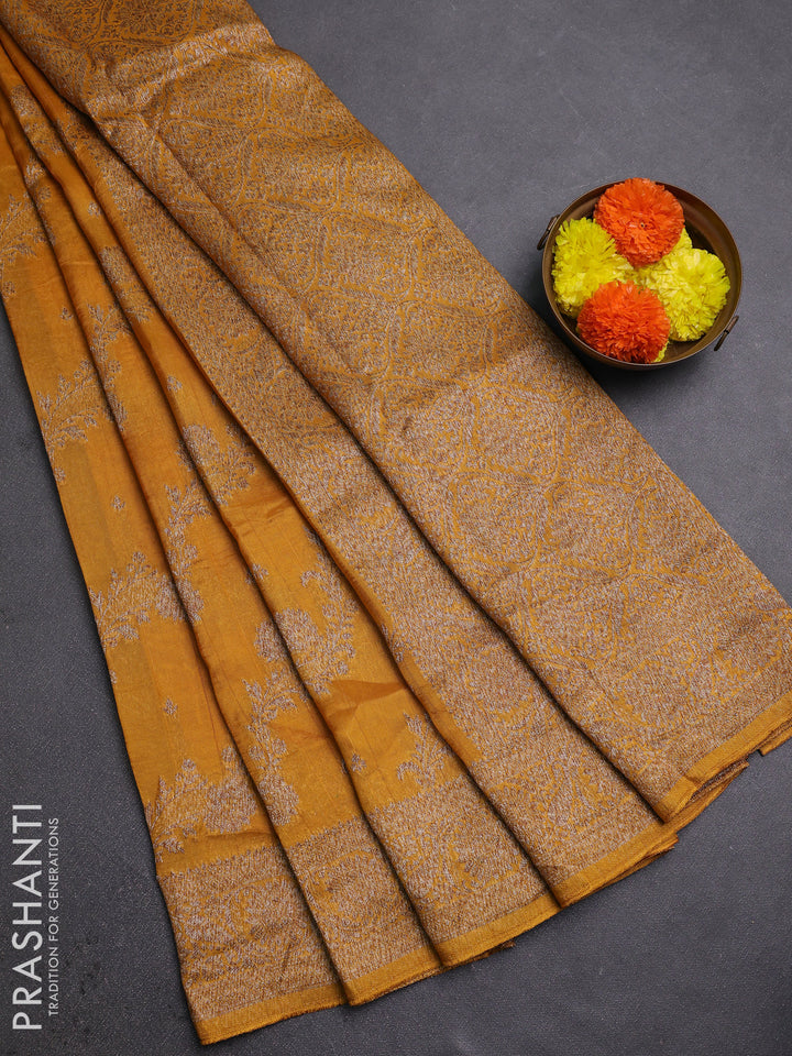 Mustard Yellow Banarasi Semi Raw Silk Saree
