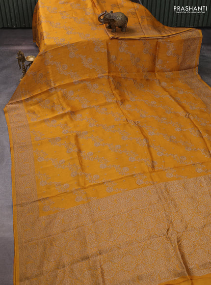 Mustard Yellow Banarasi Semi Raw Silk Saree