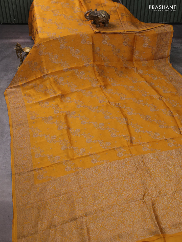 Mustard Yellow Banarasi Semi Raw Silk Saree