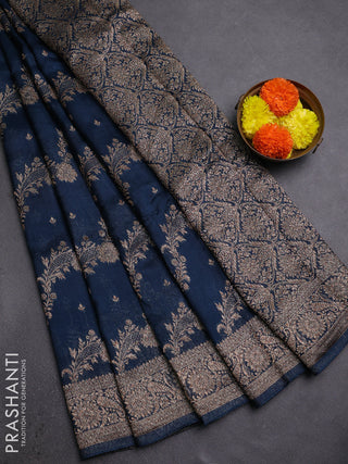 Peacock Blue Banarasi Semi Raw Silk Saree