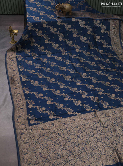 Peacock Blue Banarasi Semi Raw Silk Saree