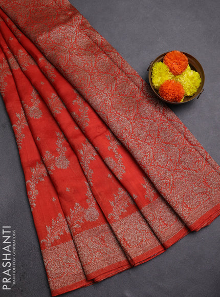 Orange Banarasi Semi Raw Silk Saree