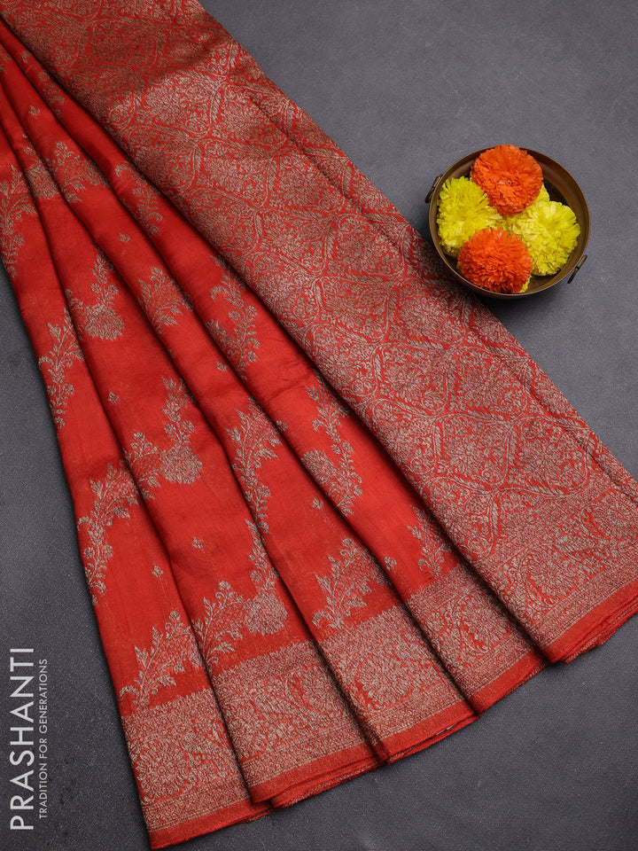 Orange Banarasi Semi Raw Silk Saree