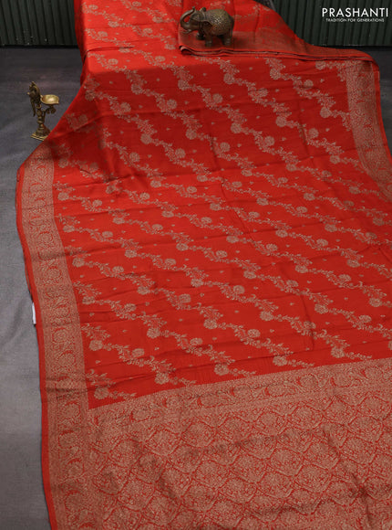 Orange Banarasi Semi Raw Silk Saree