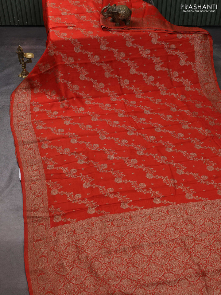 Orange Banarasi Semi Raw Silk Saree