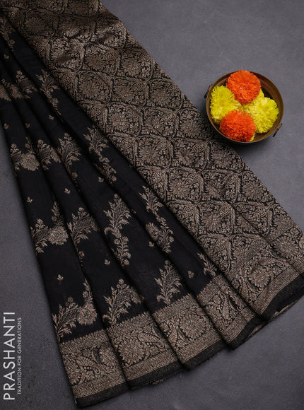 Black Banarasi Semi Raw Silk Saree
