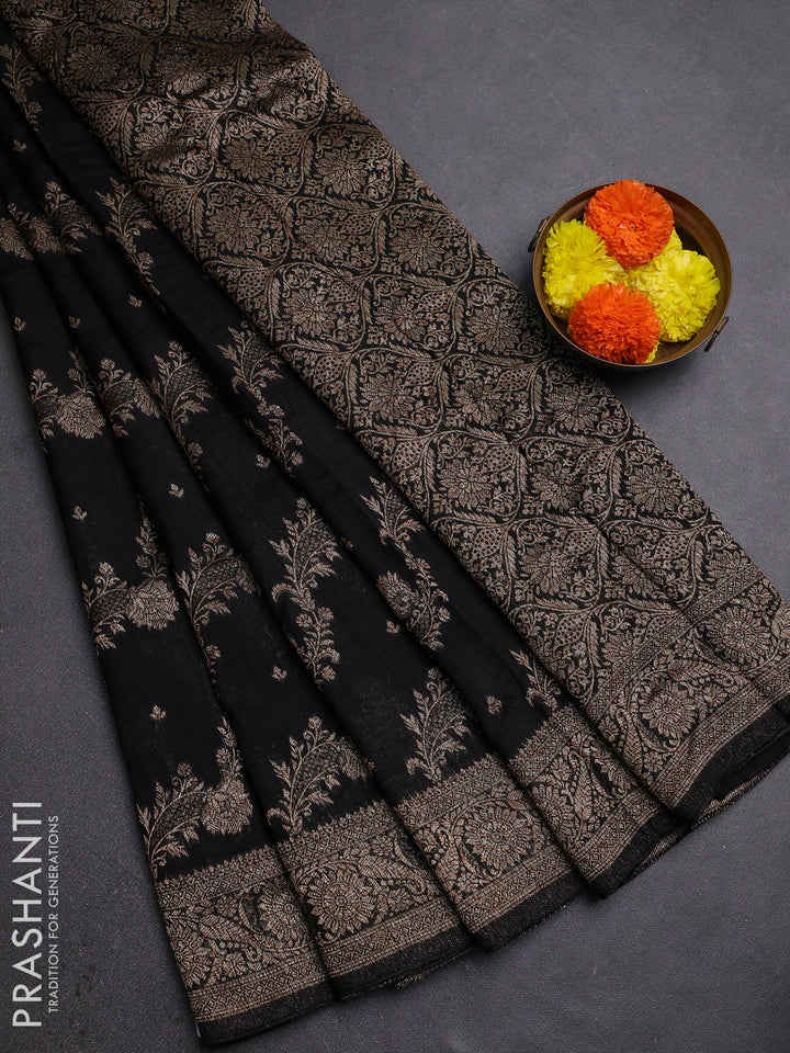 Black Banarasi Semi Raw Silk Saree