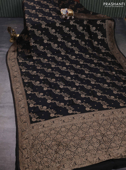Black Banarasi Semi Raw Silk Saree
