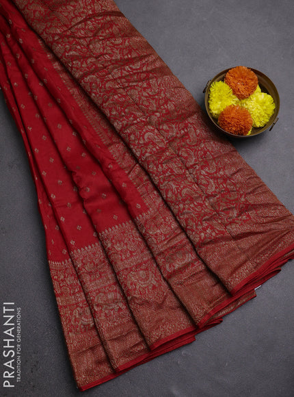 Red Banarasi Semi Raw Silk Saree