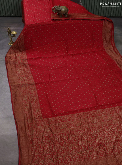 Red Banarasi Semi Raw Silk Saree