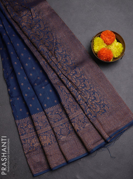 Blue Banarasi Semi Raw Silk Saree