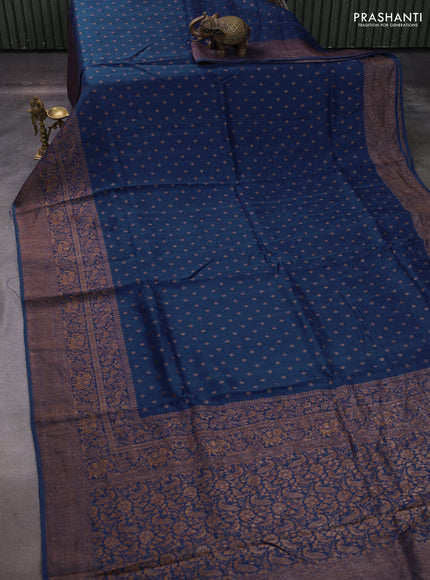 Blue Banarasi Semi Raw Silk Saree