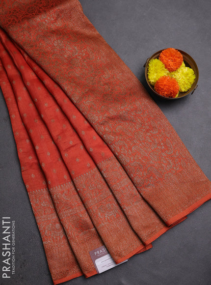 Orange Banarasi Semi Raw Silk Saree