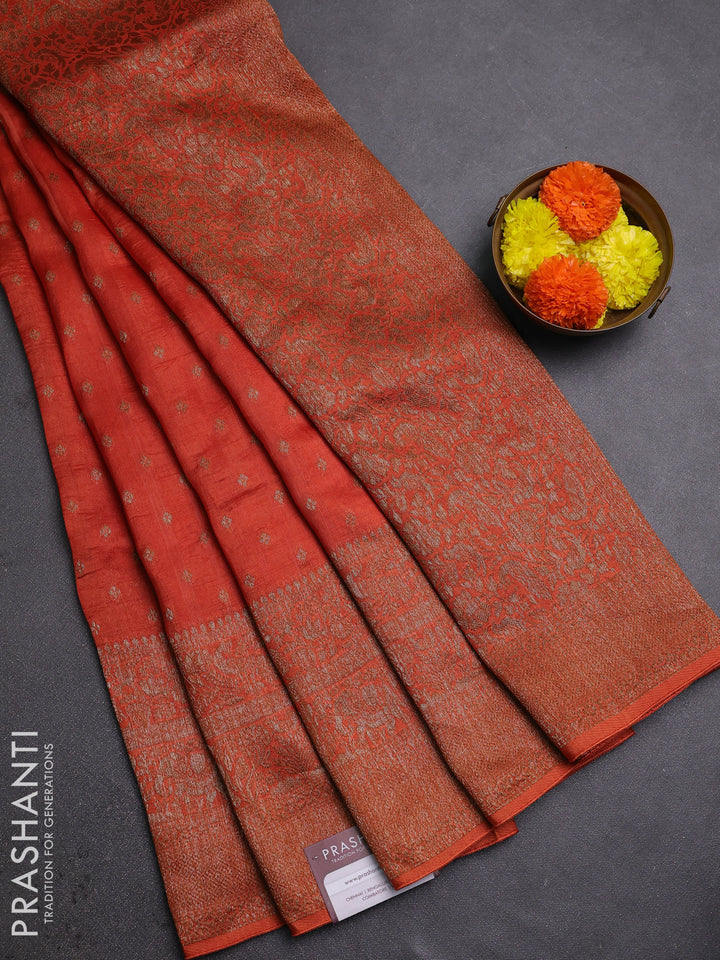 Orange Banarasi Semi Raw Silk Saree