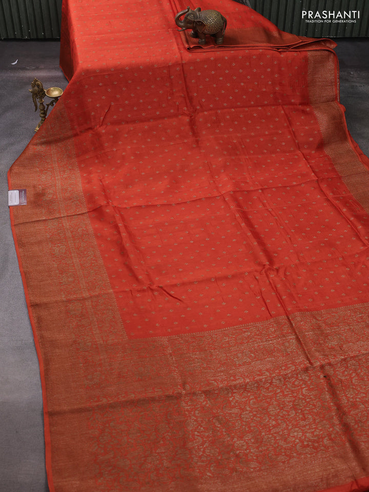 Orange Banarasi Semi Raw Silk Saree