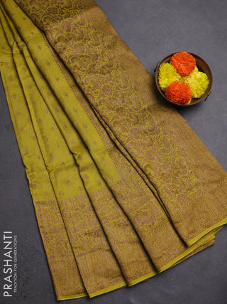 Lime Green Banarasi Semi Raw Silk Saree