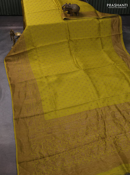Lime Green Banarasi Semi Raw Silk Saree