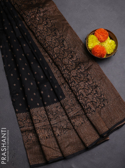 Black Banarasi Semi Raw Silk Saree