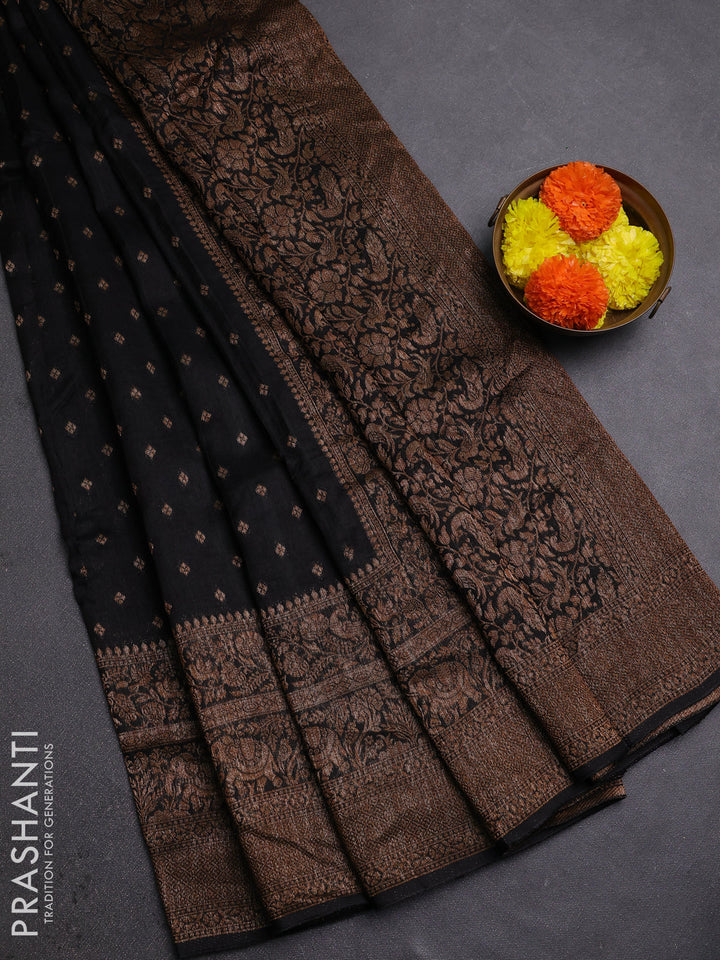 Black Banarasi Semi Raw Silk Saree