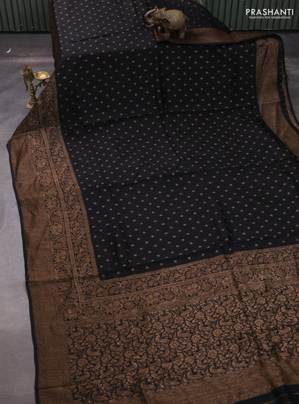 Black Banarasi Semi Raw Silk Saree