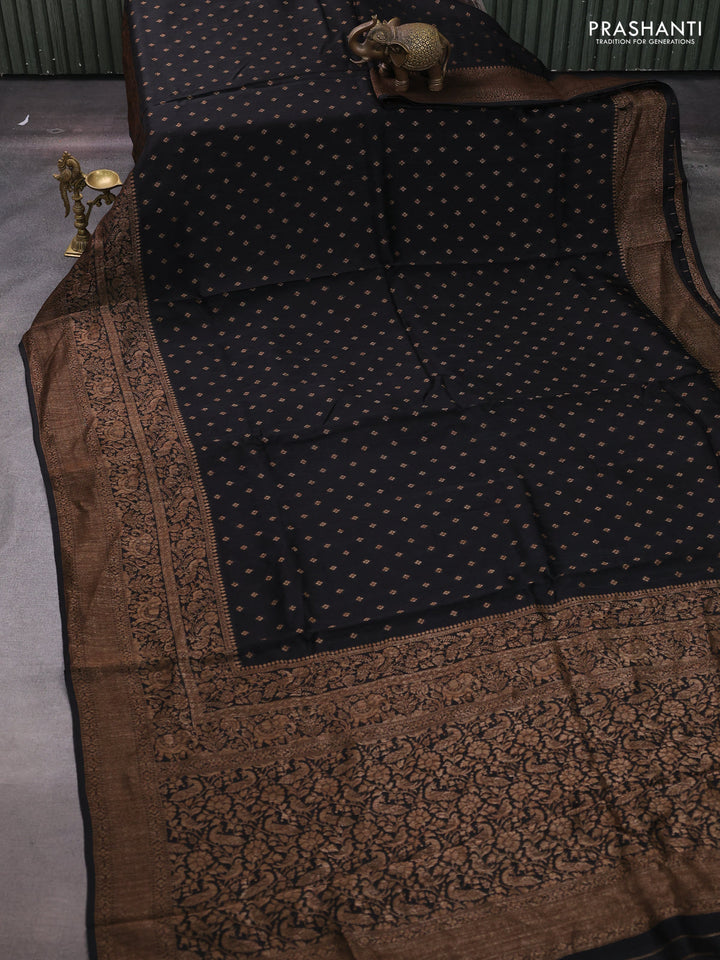Black Banarasi Semi Raw Silk Saree