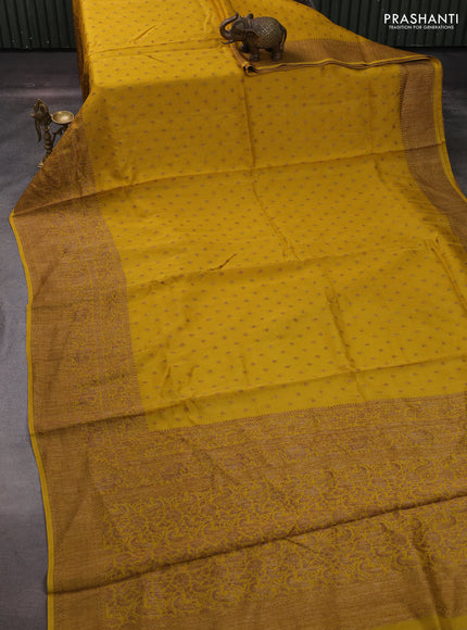 Mustard Yellow Banarasi Semi Raw Silk Saree