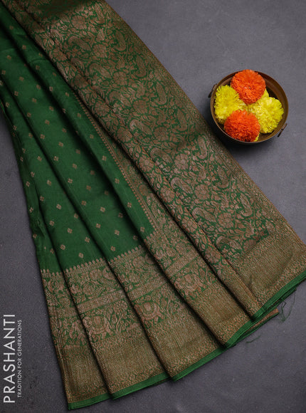 Green Banarasi Semi Raw Silk Saree
