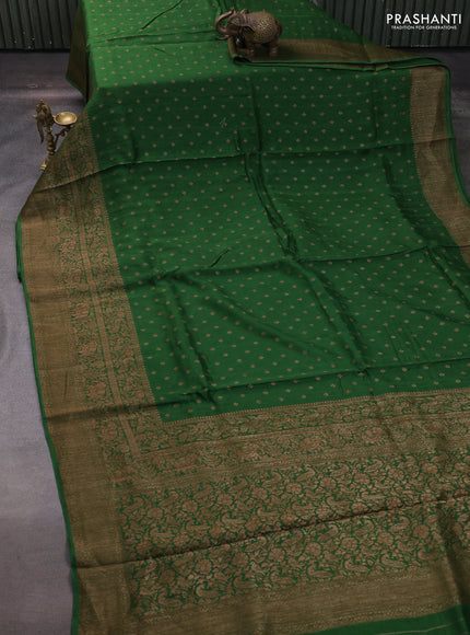Green Banarasi Semi Raw Silk Saree