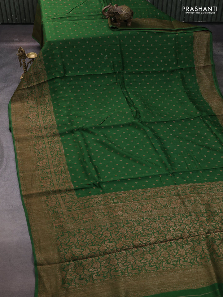 Green Banarasi Semi Raw Silk Saree