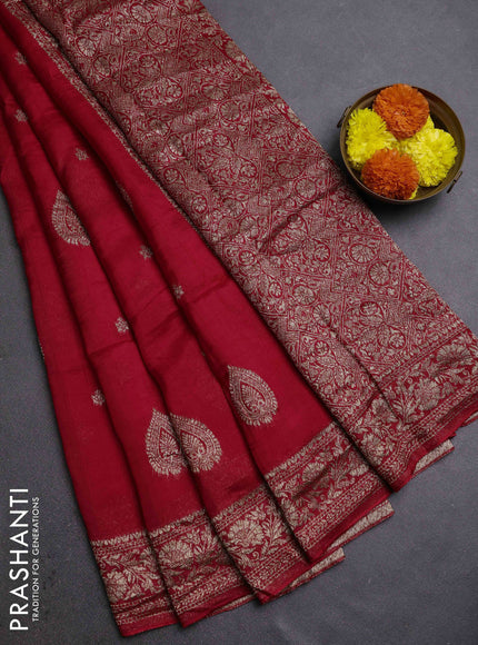 Red Banarasi Semi Raw Silk Saree