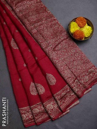 Red Banarasi Semi Raw Silk Saree