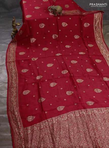 Red Banarasi Semi Raw Silk Saree