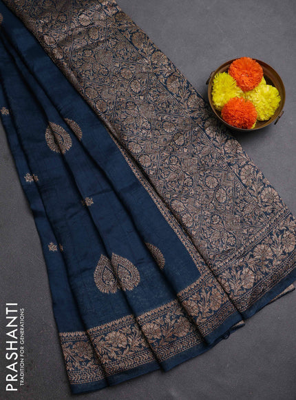 Peacock Blue Banarasi Semi Raw Silk Saree