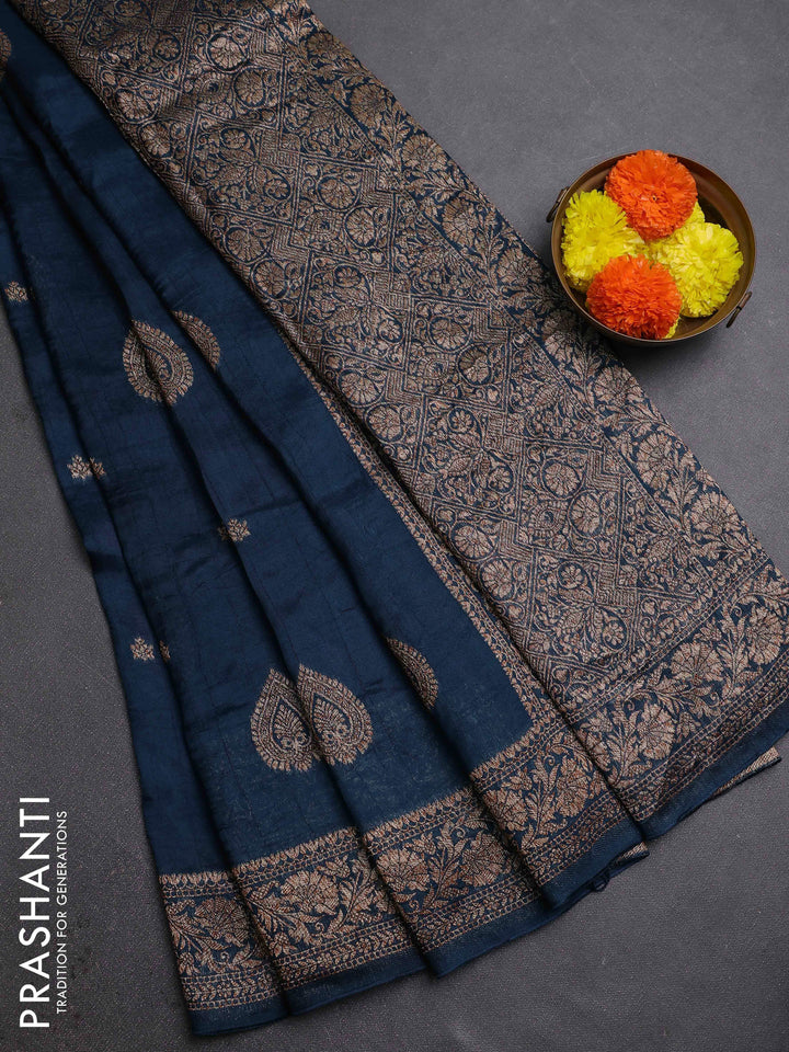 Peacock Blue Banarasi Semi Raw Silk Saree