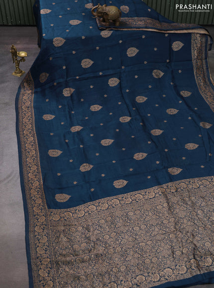 Peacock Blue Banarasi Semi Raw Silk Saree