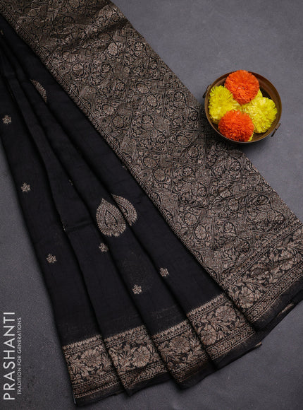 Black Banarasi Semi Raw Silk Saree