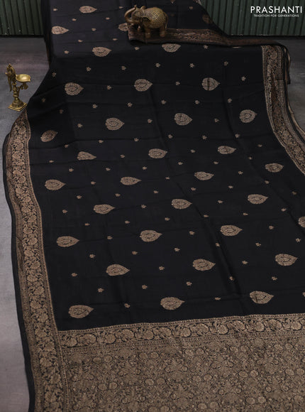 Black Banarasi Semi Raw Silk Saree