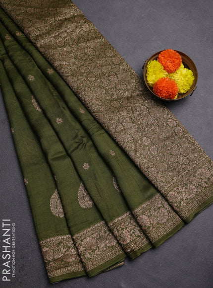 Mehendi Green Banarasi Semi Raw Silk Saree