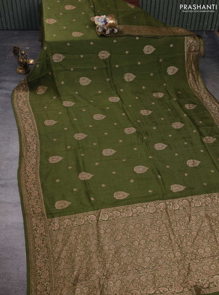 Mehendi Green Banarasi Semi Raw Silk Saree