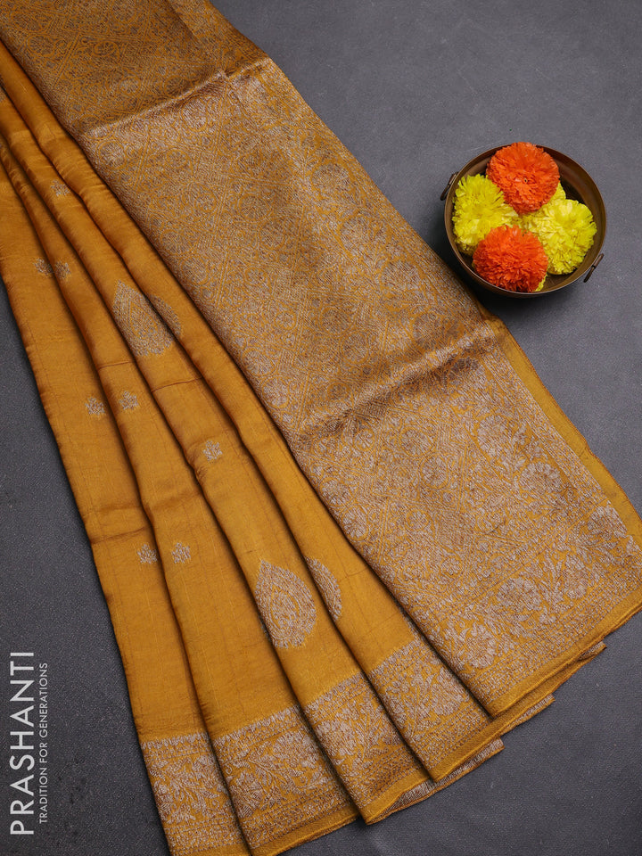 Mustard Yellow Banarasi Semi Raw Silk Saree
