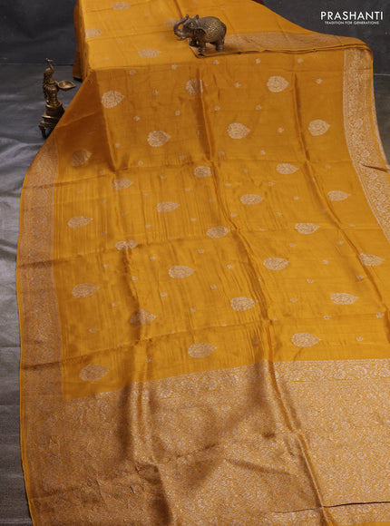 Mustard Yellow Banarasi Semi Raw Silk Saree