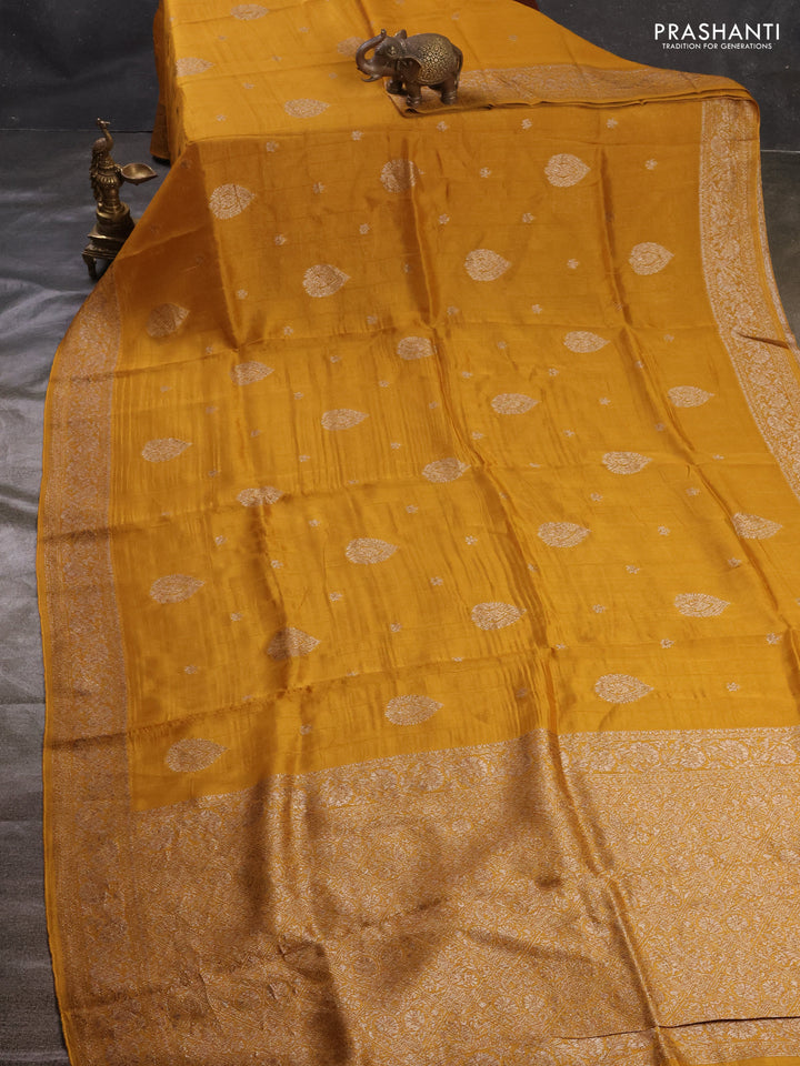 Mustard Yellow Banarasi Semi Raw Silk Saree