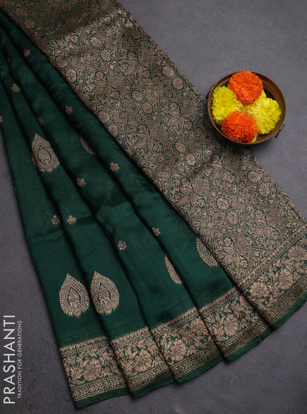 Green Banarasi Semi Raw Silk Saree