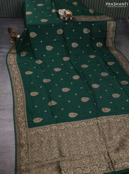 Green Banarasi Semi Raw Silk Saree
