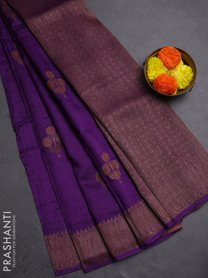 Violet Banarasi Semi Raw Silk Saree