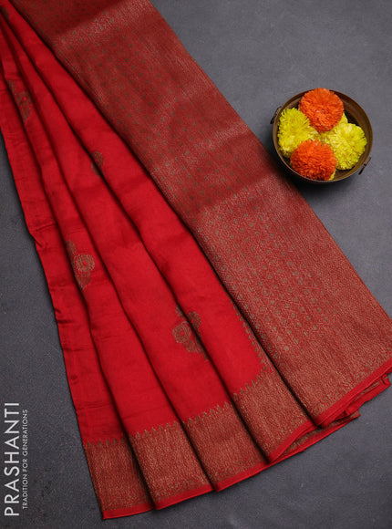 Red Banarasi Semi Raw Silk Saree