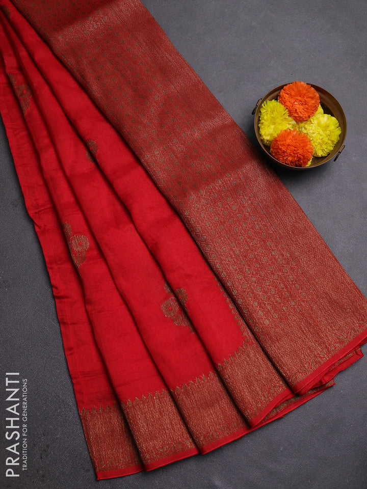 Red Banarasi Semi Raw Silk Saree